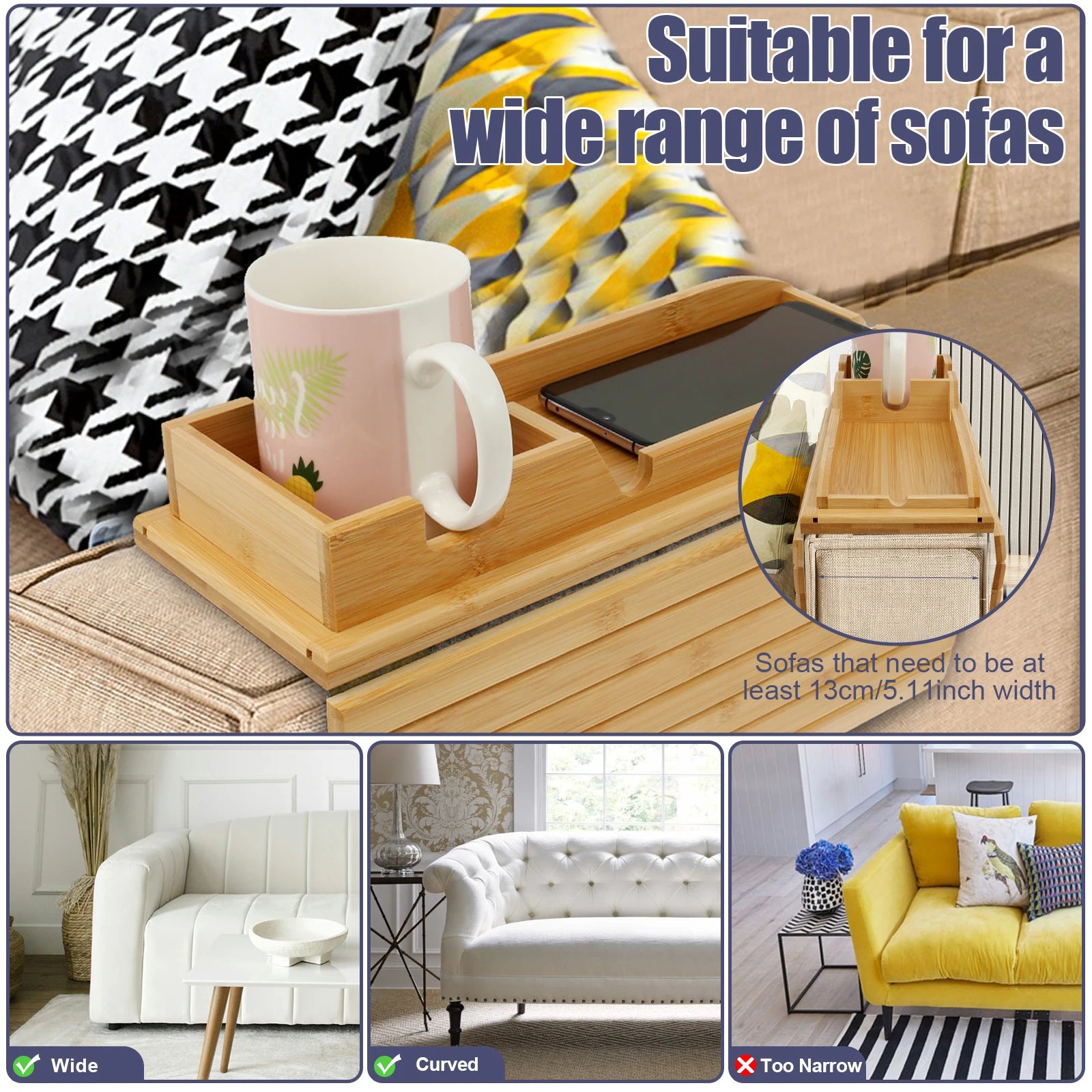 SipEase™ Wooden Couch Cup Holder – Spill-Free Relaxation